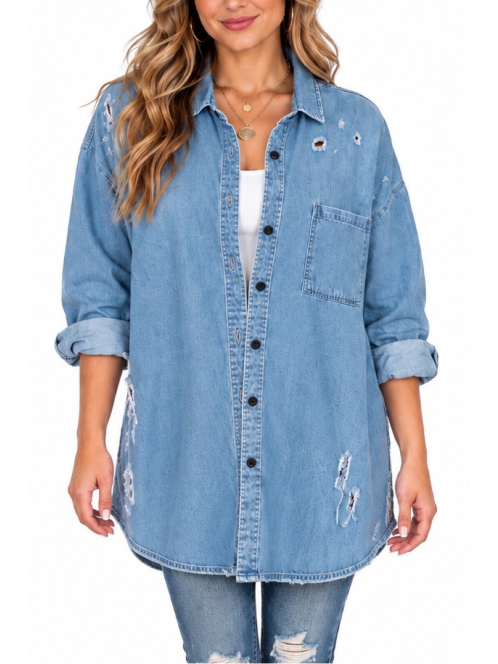 PacSun Distressed Denim Shirt- Large